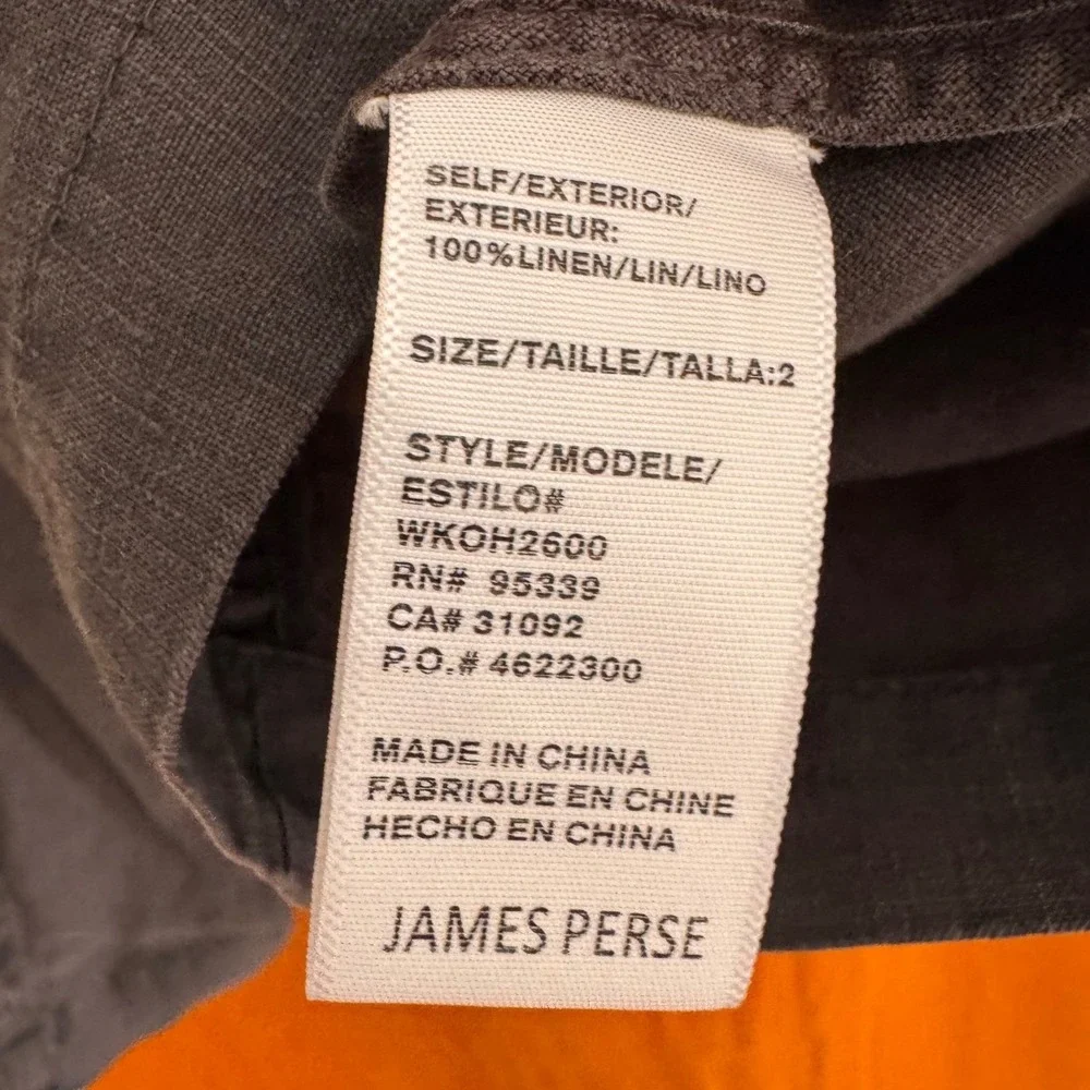James Perse Women's 100% Linen Double Breasted Blazer Charcoal‎ Grey Size S